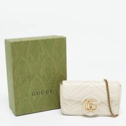 Gucci Off White Matelassé Leather Super Mini GG Marmont Shoulder Bag