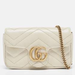 Gucci Off White Matelassé Leather Super Mini GG Marmont Shoulder Bag