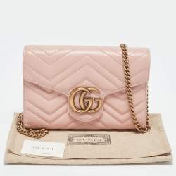Gucci Light Pink Matelassé Leather GG Marmont Wallet on Chain