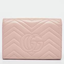 Gucci Light Pink Matelassé Leather GG Marmont Wallet on Chain