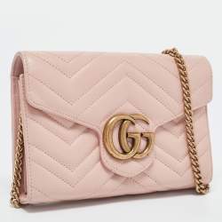 Gucci Light Pink Matelassé Leather GG Marmont Wallet on Chain