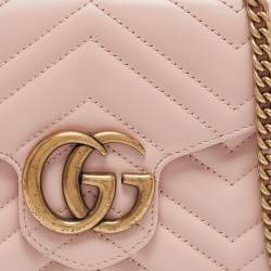 Gucci Light Pink Matelassé Leather GG Marmont Wallet on Chain
