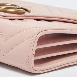 Gucci Light Pink Matelassé Leather GG Marmont Wallet on Chain