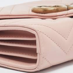 Gucci Light Pink Matelassé Leather GG Marmont Wallet on Chain