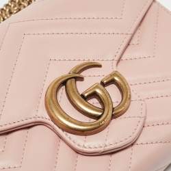 Gucci Light Pink Matelassé Leather GG Marmont Wallet on Chain