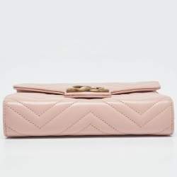Gucci Light Pink Matelassé Leather GG Marmont Wallet on Chain