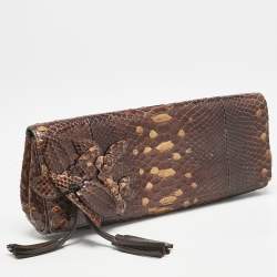 Gucci Brown Ombre Python Tassel Clutch