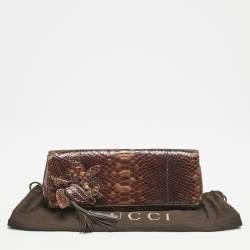 Gucci Brown Ombre Python Tassel Clutch