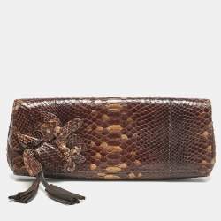 Gucci Brown Ombre Python Tassel Clutch