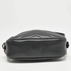 Gucci Black Matelassé Leather Mini GG Marmont Camera Bag