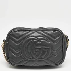 Gucci Black Matelassé Leather Mini GG Marmont Camera Bag
