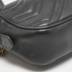 Gucci Black Matelassé Leather Mini GG Marmont Camera Bag