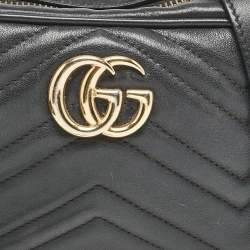 Gucci Black Matelassé Leather Mini GG Marmont Camera Bag