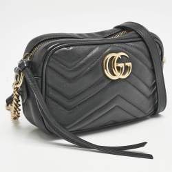 Gucci Black Matelassé Leather Mini GG Marmont Camera Bag