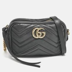 Gucci Black Matelassé Leather Mini GG Marmont Camera Bag