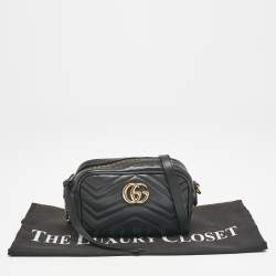 Gucci Black Matelassé Leather Mini GG Marmont Camera Bag