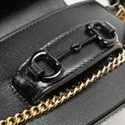 Gucci Black Mini Web Leather 1955 Horsebit Satchel Bag