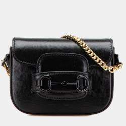 Gucci Black Mini Web Leather 1955 Horsebit Satchel Bag