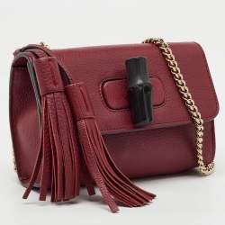 Gucci Burgundy Leather Miss Bamboo Tassel Shoulder Bag