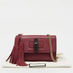 Gucci Burgundy Leather Miss Bamboo Tassel Shoulder Bag