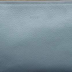 Pre Owned Gucci Light Blue Leather Bamboo Tassel Clutch