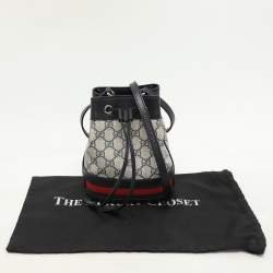 Pre Owned Gucci Blue/Beige GG Supreme Canvas and Leather Mini Ophidia Drawstring Bucket Bag