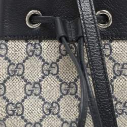 Pre Owned Gucci Blue/Beige GG Supreme Canvas and Leather Mini Ophidia Drawstring Bucket Bag