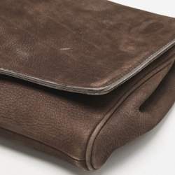 Gucci Dark Brown Nubuck Leather Ribot Horse Head Clutch