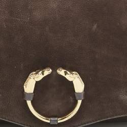 Gucci Dark Brown Nubuck Leather Ribot Horse Head Clutch