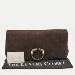 Gucci Dark Brown Nubuck Leather Ribot Horse Head Clutch