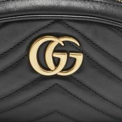 Gucci Black Matelassé Leather Mini GG Marmont Belt Bag