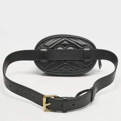 Gucci Black Matelassé Leather Mini GG Marmont Belt Bag
