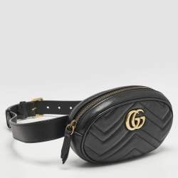 Gucci Black Matelassé Leather Mini GG Marmont Belt Bag