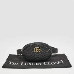 Gucci Black Matelassé Leather Mini GG Marmont Belt Bag