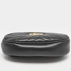 Gucci Black Matelassé Leather Mini GG Marmont Belt Bag
