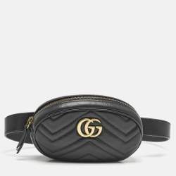 Gucci Black Matelassé Leather Mini GG Marmont Belt Bag