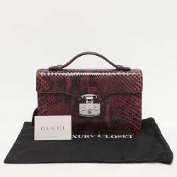 Gucci Burgundy Python Lady Lock Briefcase Clutch
