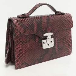 Gucci Burgundy Python Lady Lock Briefcase Clutch