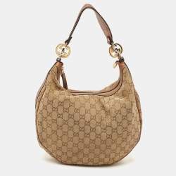 Pre Owned Gucci Beige/Brown GG Canvas and Leather Medium GG Twins Hobo
