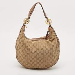 Pre Owned Gucci Beige/Brown GG Canvas and Leather Medium GG Twins Hobo