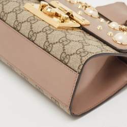 Gucci Beige GG Supreme Canvas and Leather Small Padlock Shoulder Bag