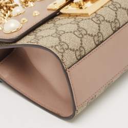 Gucci Beige GG Supreme Canvas and Leather Small Padlock Shoulder Bag