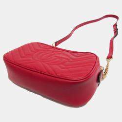 Gucci Red Leather GG Marmont Small Camera Shoulder Bag