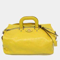 Gucci Yellow Leather Interlocking G Boston Bag