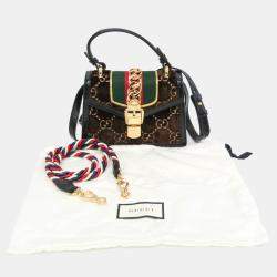 Gucci Black Dark Brown Leather and Suede Sherry Sylvie Shoulder Bag