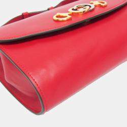 Pre Owned Gucci Red Leather Zumi Chain Shoulder Bag 
