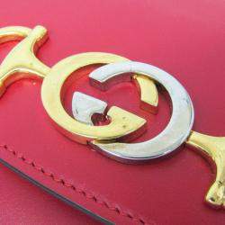 Pre Owned Gucci Red Leather Zumi Chain Shoulder Bag 