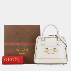Pre Owned Gucci Cream Small Leather Horsebit 1955 Satchel