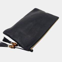 Pre Owned Gucci Black Leather bamboo clutch