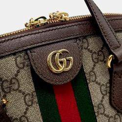 Gucci Beige Brown Fabric Ophidia medium top handle bag